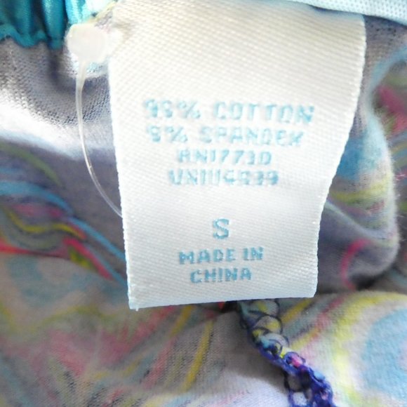 Nick and Nora Pajama Pants Blue Peacock Feather Hearts Drawstring Bottoms S - Picture 7 of 8